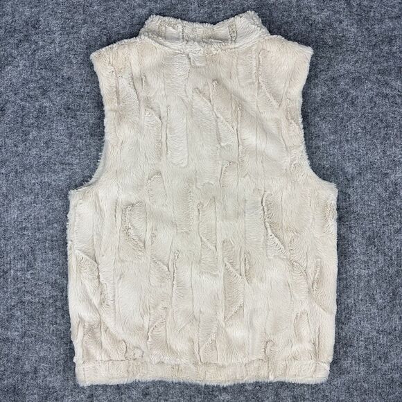 Sanctuary Vest Women Medium Beige Faux Fur Soft Full Zip Tooth Toggle Button - Picture 7 of 12